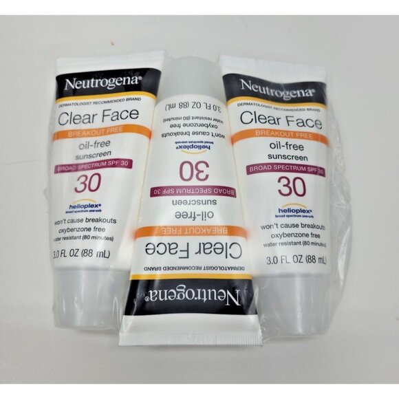 Neutrogena Clear Face Oil- Free Sunscreen SPF30 Breakout Free 3 Pack - Picture 1 of 3